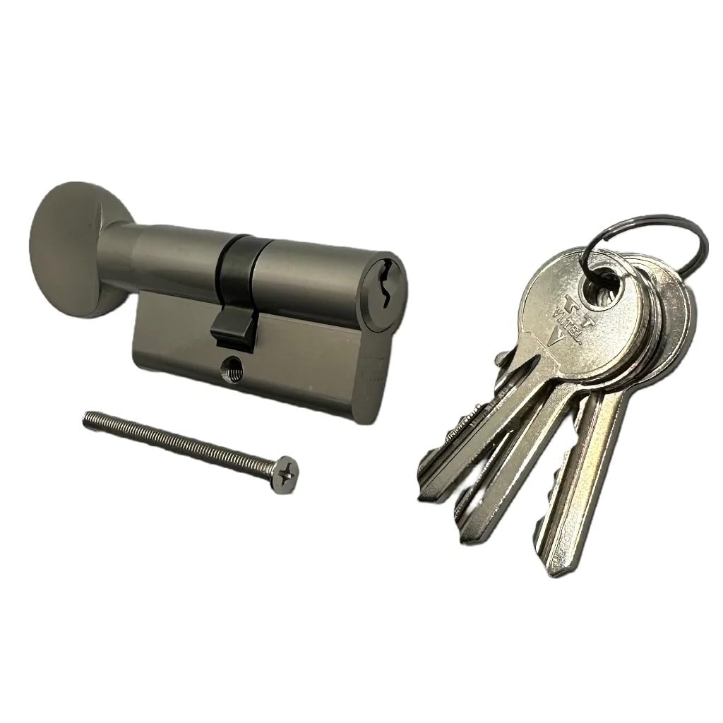CILINDRO CON POMOLO CON 3 CHIAVI, Cilindro di sicurezza, Serratura per porte Antifurto con Chiave, Alta Sicurezza per Porte in Legno, PVC e Composito, Ottone, Cilindro a Pomolo