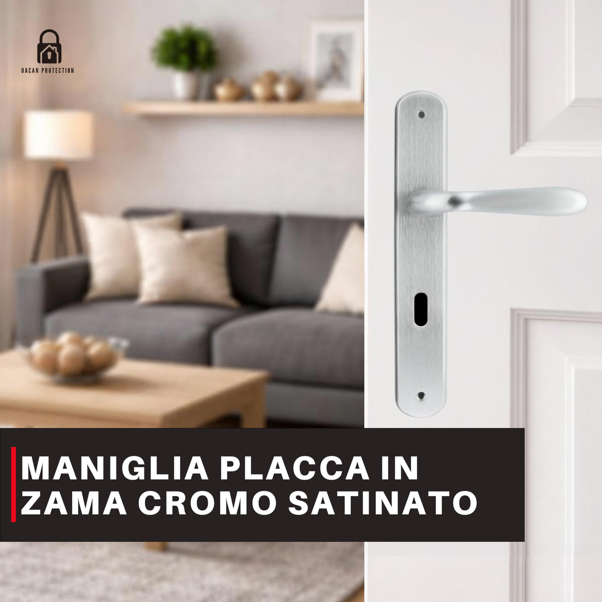 DACAN PROTECTION Maniglie Porte Interne con Placca in Zama 70 mm, Coppia Maniglia Porta Interna Design Moderno, Set Completo per Porte Legno, Installazione Facile