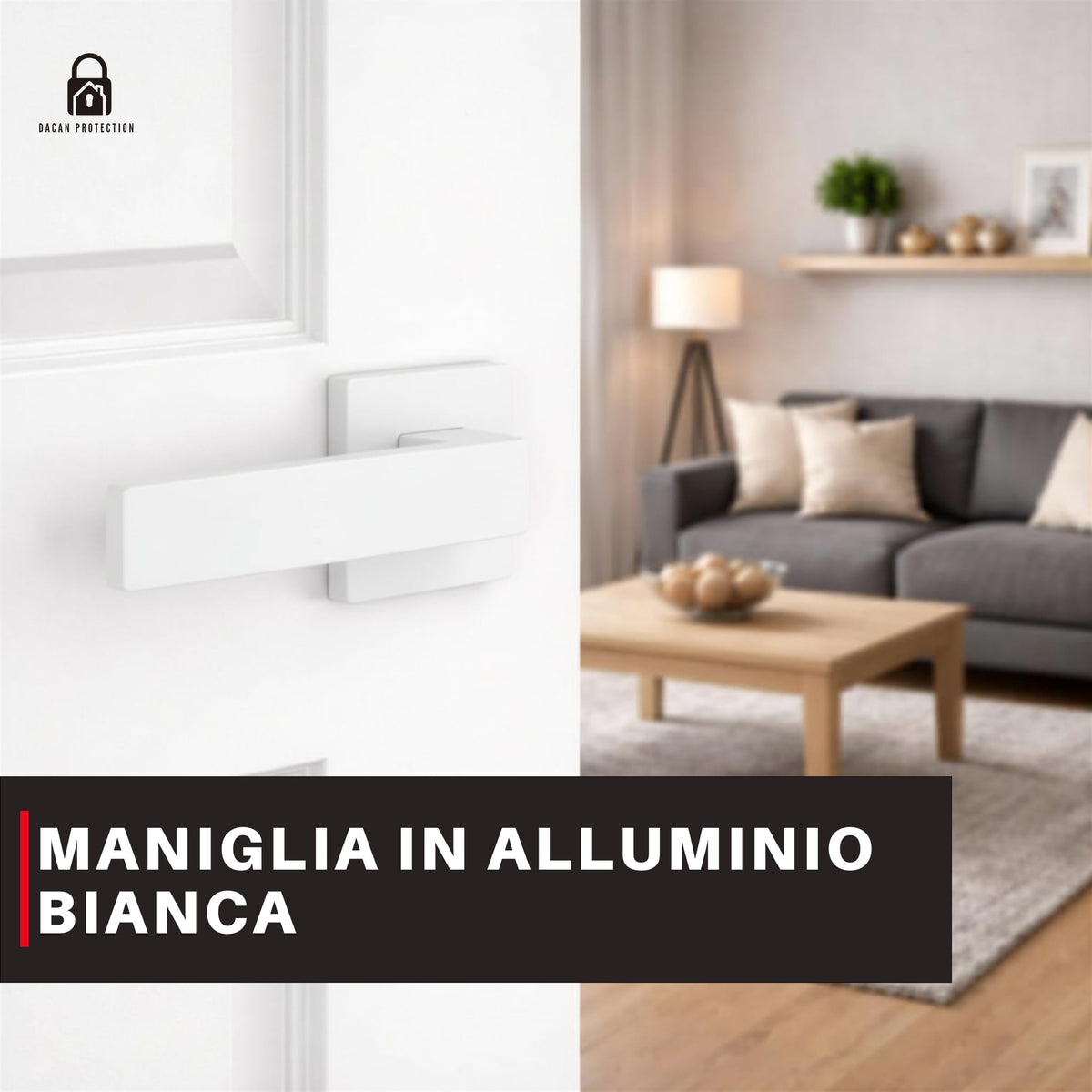 DACAN PROTECTION Maniglie Porte Interne con Rosetta 50 mm, Coppia Maniglia Porta Interna Design Moderno, Set Completo per Porte Legno, Installazione Facile