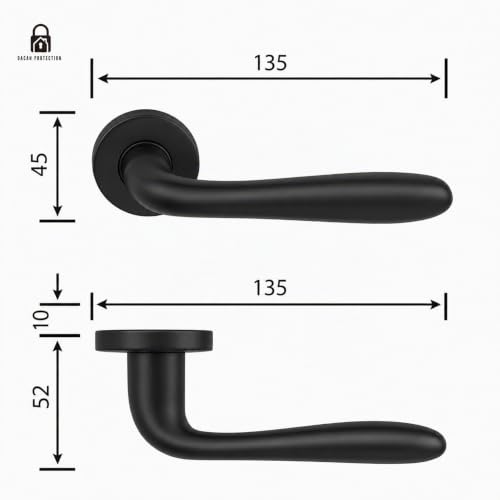 DACAN PROTECTION Maniglie Porte Interne in Alluminio con Rosetta 45 mm, Set Completo con Accessori per Porte Legno Bagno Camera Ufficio, Facile da Installare