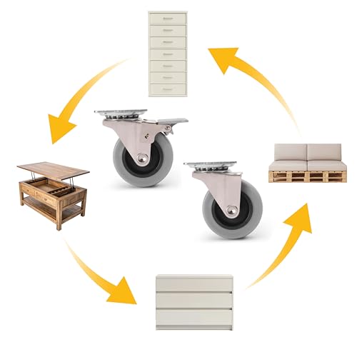 DACAN PROTECTION - Set di 4 rotelle diametro 50 mm: 2 ruote con freno e 2 ruote senza freno