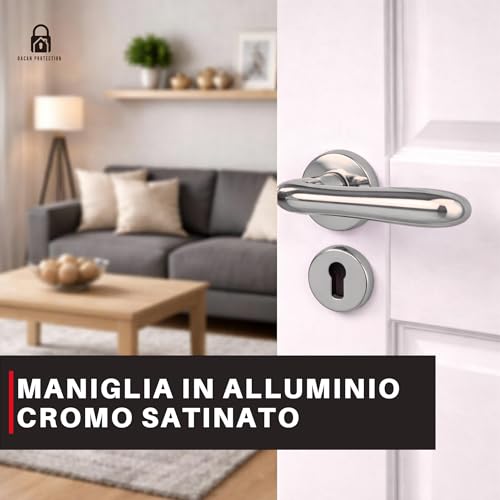 DACAN PROTECTION Maniglie Porte Interne in Alluminio con Rosetta 45 mm, Set Completo con Accessori per Porte Legno Bagno Camera Ufficio, Facile da Installare