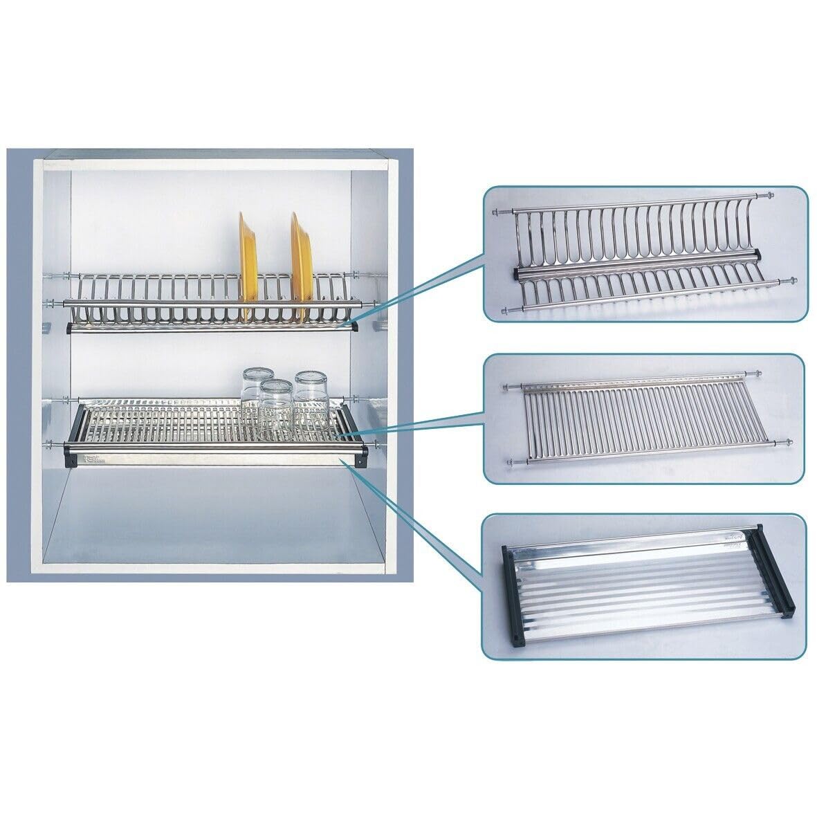VI.TEL. Kit Scolapiatti Acciaio Inox con Supporto Vasca 86 cm per pensile da 90 cm griglia portapiatti H0079