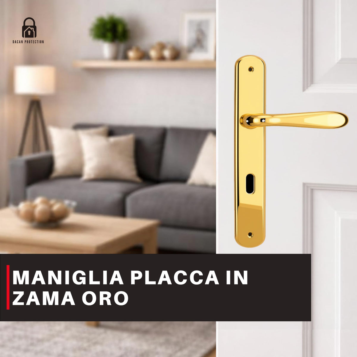 DACAN PROTECTION Maniglie Porte Interne con Placca in Zama 90 mm, Coppia Maniglia Porta Interna Design Moderno, Set Completo per Porte Legno, Installazione Facile
