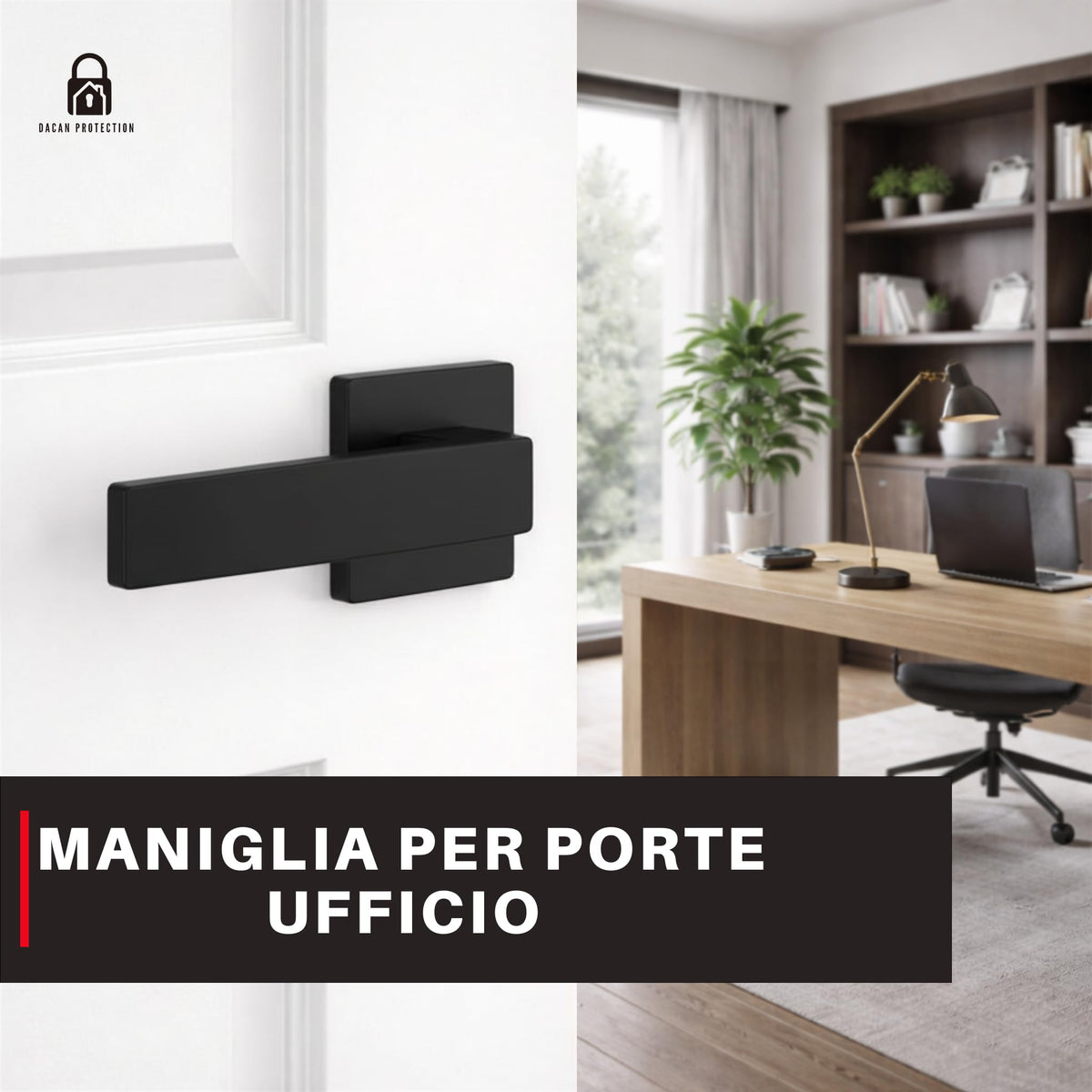DACAN PROTECTION Maniglie Porte Interne con Rosetta 50 mm, Coppia Maniglia Porta Interna Design Moderno, Set Completo per Porte Legno, Installazione Facile