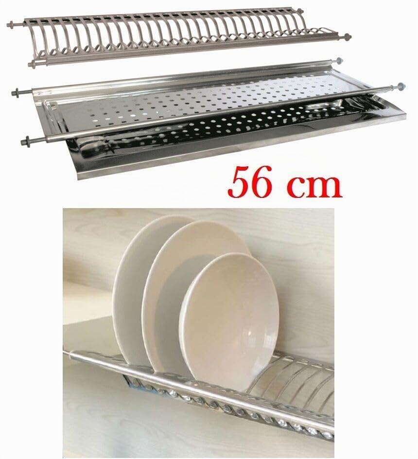 VI.TEL. Kit Scolapiatti Acciaio Inox con Supporto Vasca da 56 76 86 cm per pensili da 60 80 90 cm griglia portapiatti