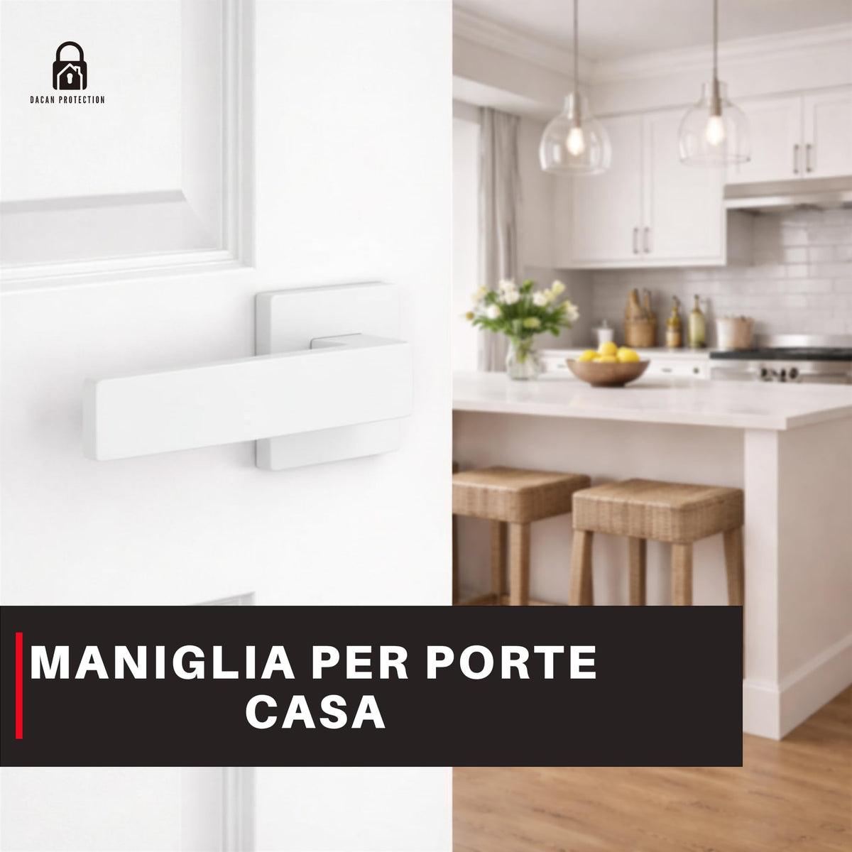 DACAN PROTECTION Maniglie Porte Interne con Rosetta 50 mm, Coppia Maniglia Porta Interna Design Moderno, Set Completo per Porte Legno, Installazione Facile