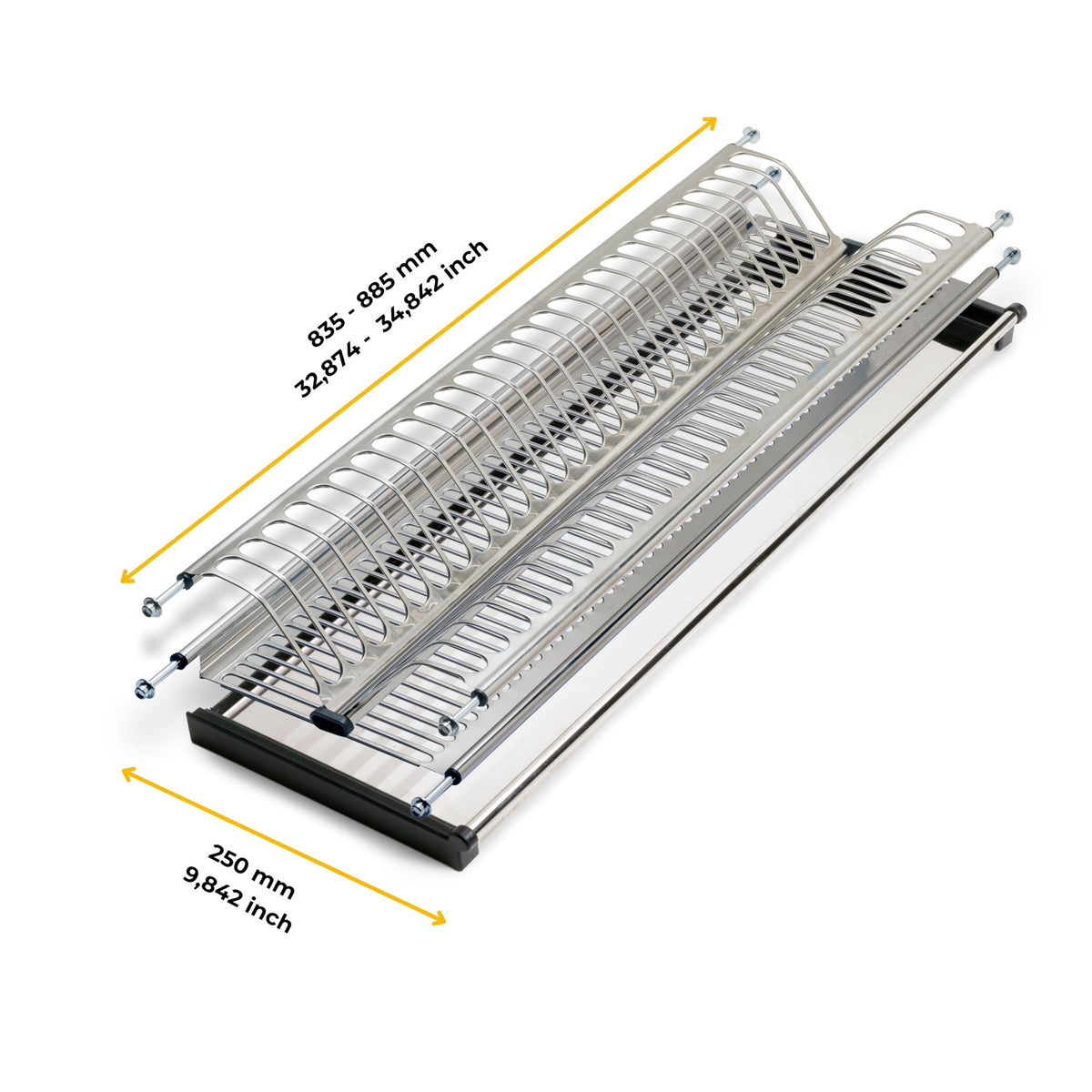 DACAN PROTECTION Scolapiatti Drynox pensile per piatti e bicchieri, per mobile di lunghezza 90cm (835mm e 885mm), lunghezza 80cm (735mm e 785mm), lunghezza 60cm (535mm e 585mm) finitura cromata, Acciaio