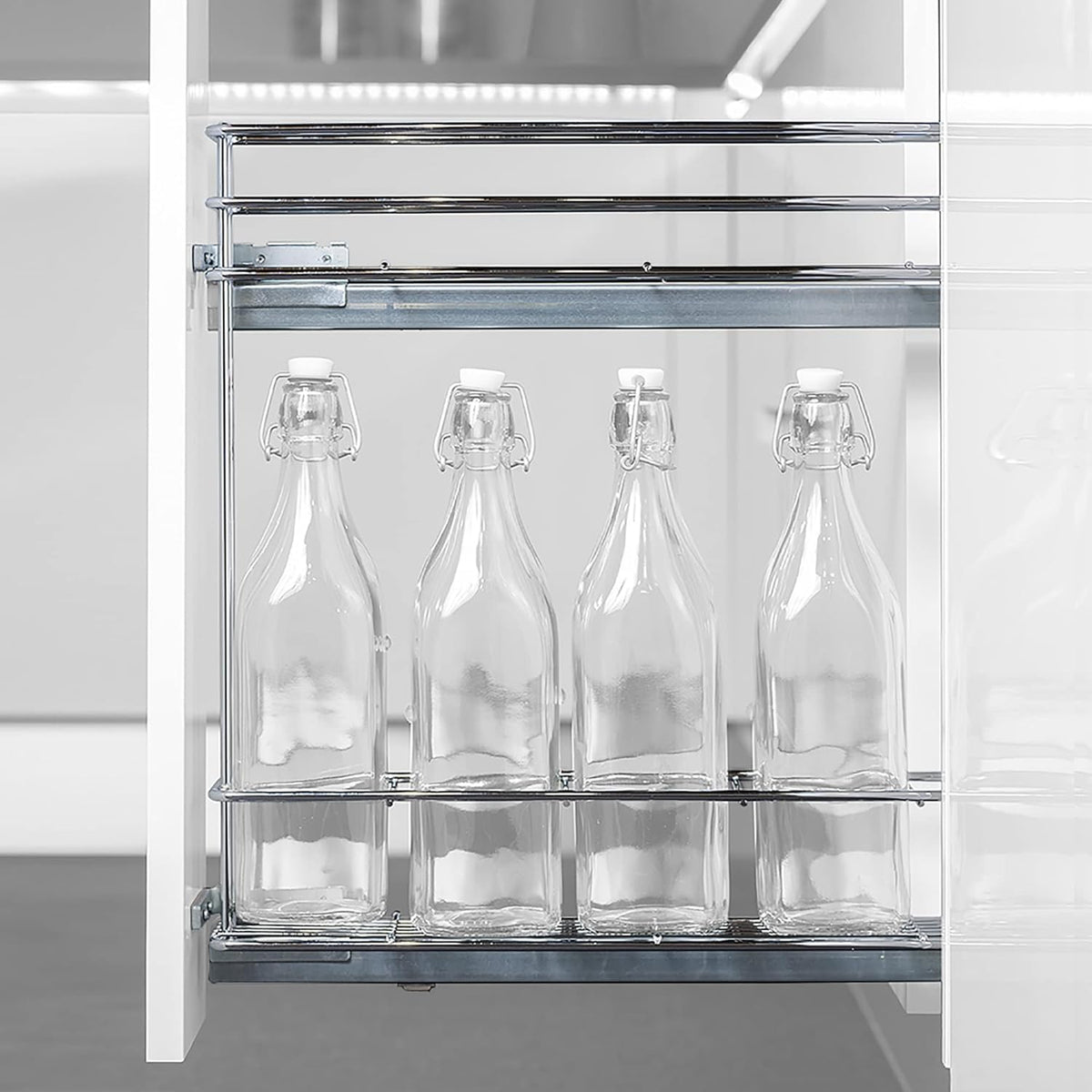 DACAN PROTECTION Carrello cestello portabottiglie Estraibile per Mobile di Cucina in Acciaio Cromato - Base mobile - Sistema Ammortizzato Soft - Close