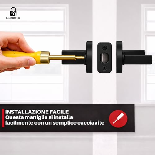 DACAN PROTECTION Maniglie Porte Interne in Alluminio con Rosetta 45 mm, Set Completo con Accessori per Porte Legno Bagno Camera Ufficio, Facile da Installare