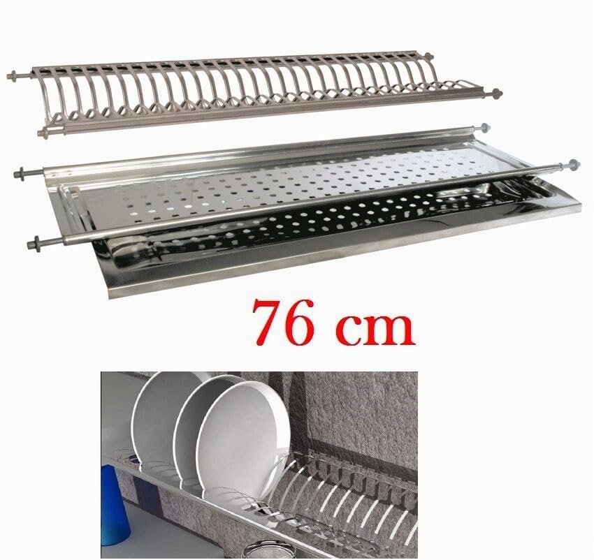 VI.TEL. Kit Scolapiatti Acciaio Inox con Supporto Vasca da 56 76 86 cm per pensili da 60 80 90 cm griglia portapiatti