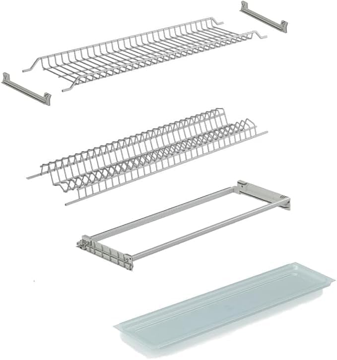 DACAN PROTECTION Kit Scolapiatti in acciaio cromo opaco – Con Vaschetta Raccogligocce e Supporti Laterali da incasso – Design Elegante e Resistente per Cucina Ordinata e Asciutta (76 cm)