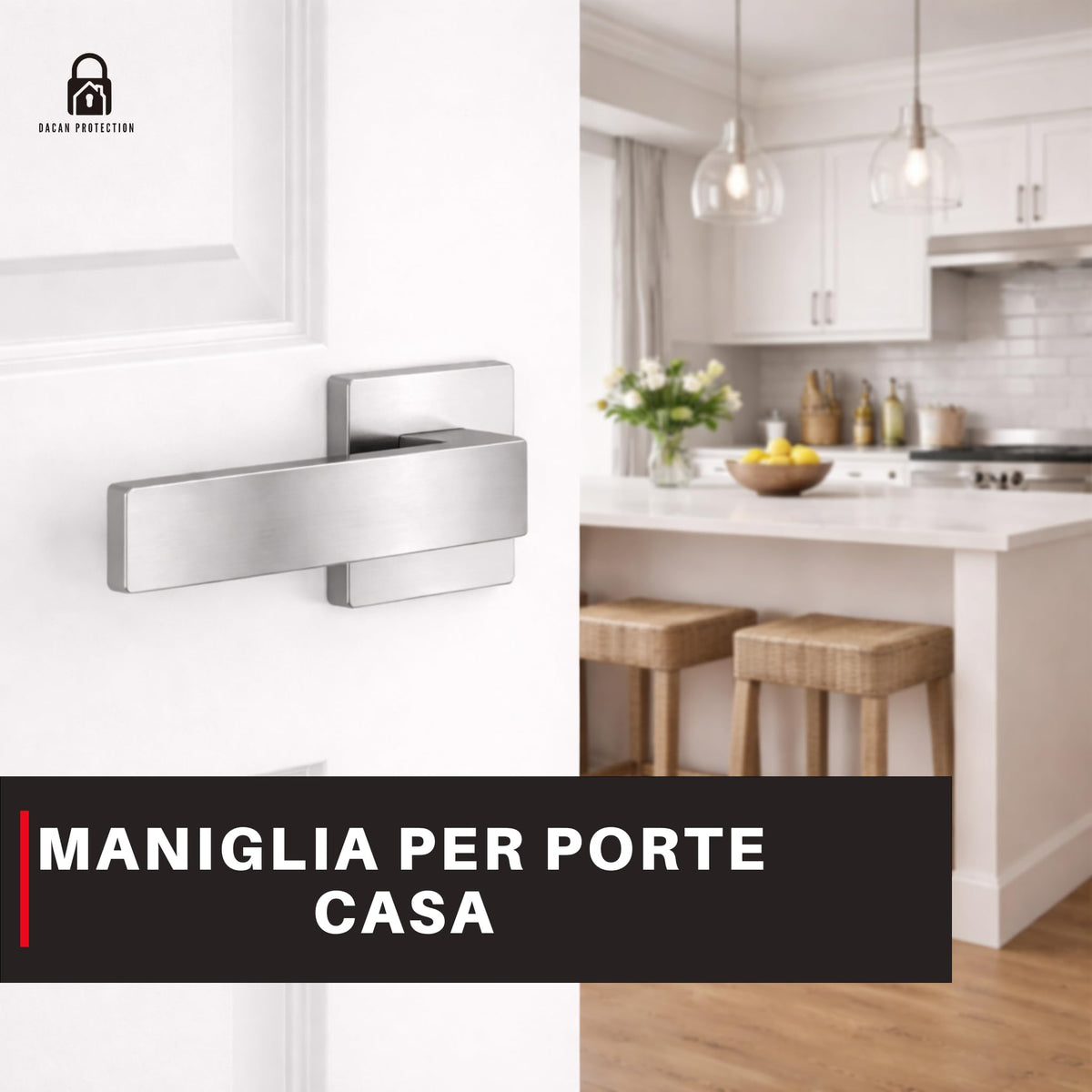 DACAN PROTECTION Maniglie Porte Interne con Rosetta 50 mm, Coppia Maniglia Porta Interna Design Moderno, Set Completo per Porte Legno, Installazione Facile