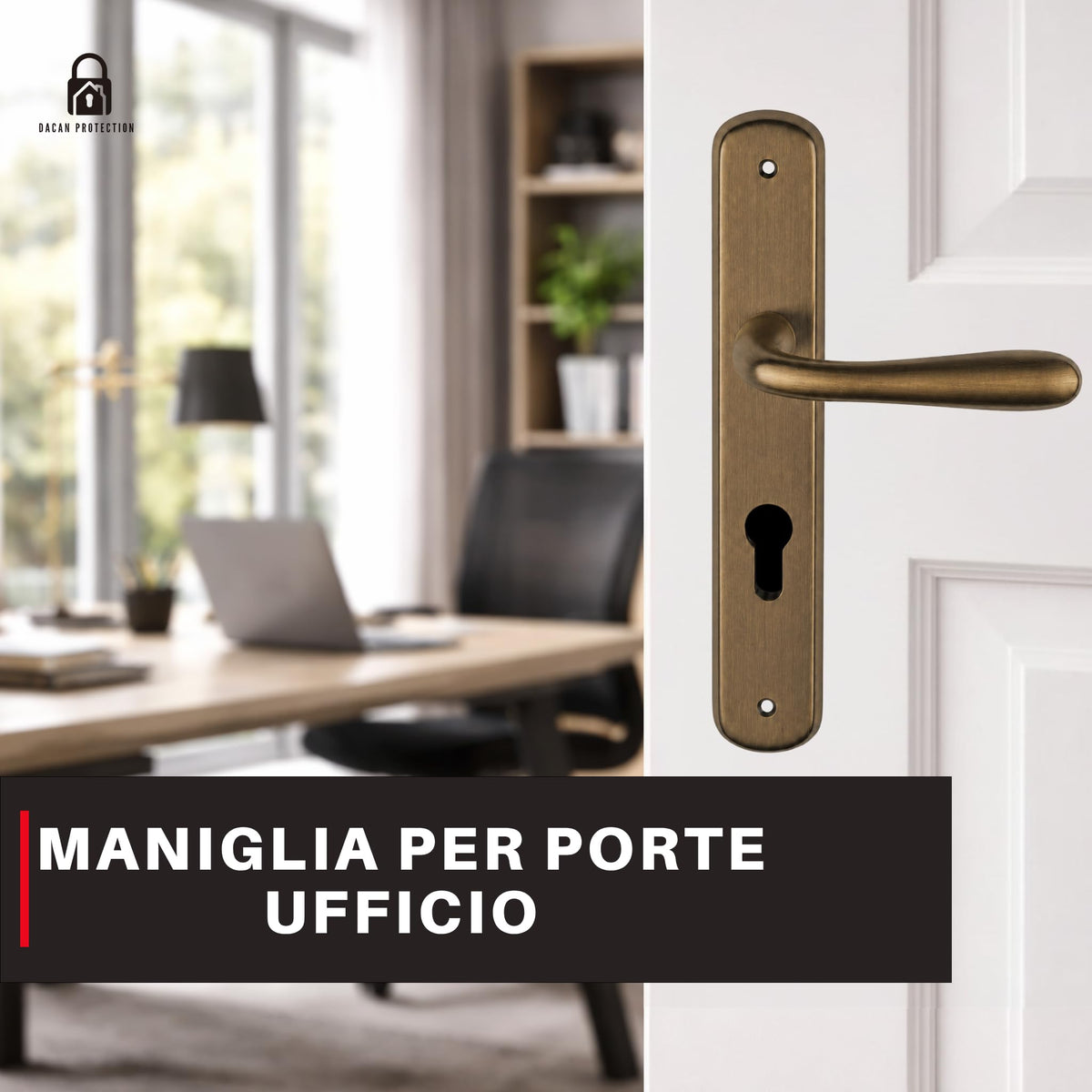 DACAN PROTECTION Maniglie Porte Interne con Placca in Alluminio e Foro Cilindro Europeo, Coppia Design Moderno per Porte in Legno