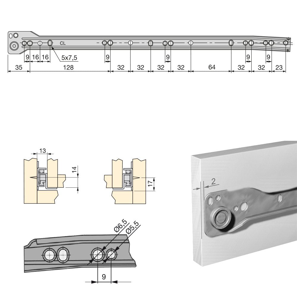 DACAN PROTECTION Set di 5 paia di binari di scorrimento, con rotelline, per cassetto, in alluminio