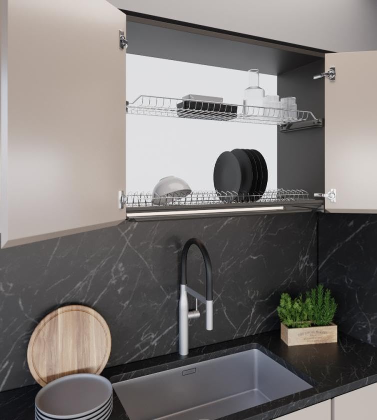 DACAN PROTECTION Scolapiatti per pensile da incasso in Cromo Protetto cm 86 - alta qualità - kit completo di sostituzione - raccogligocce pensili cucina - antiruggine - PRODOTTO MADE IN ITALY