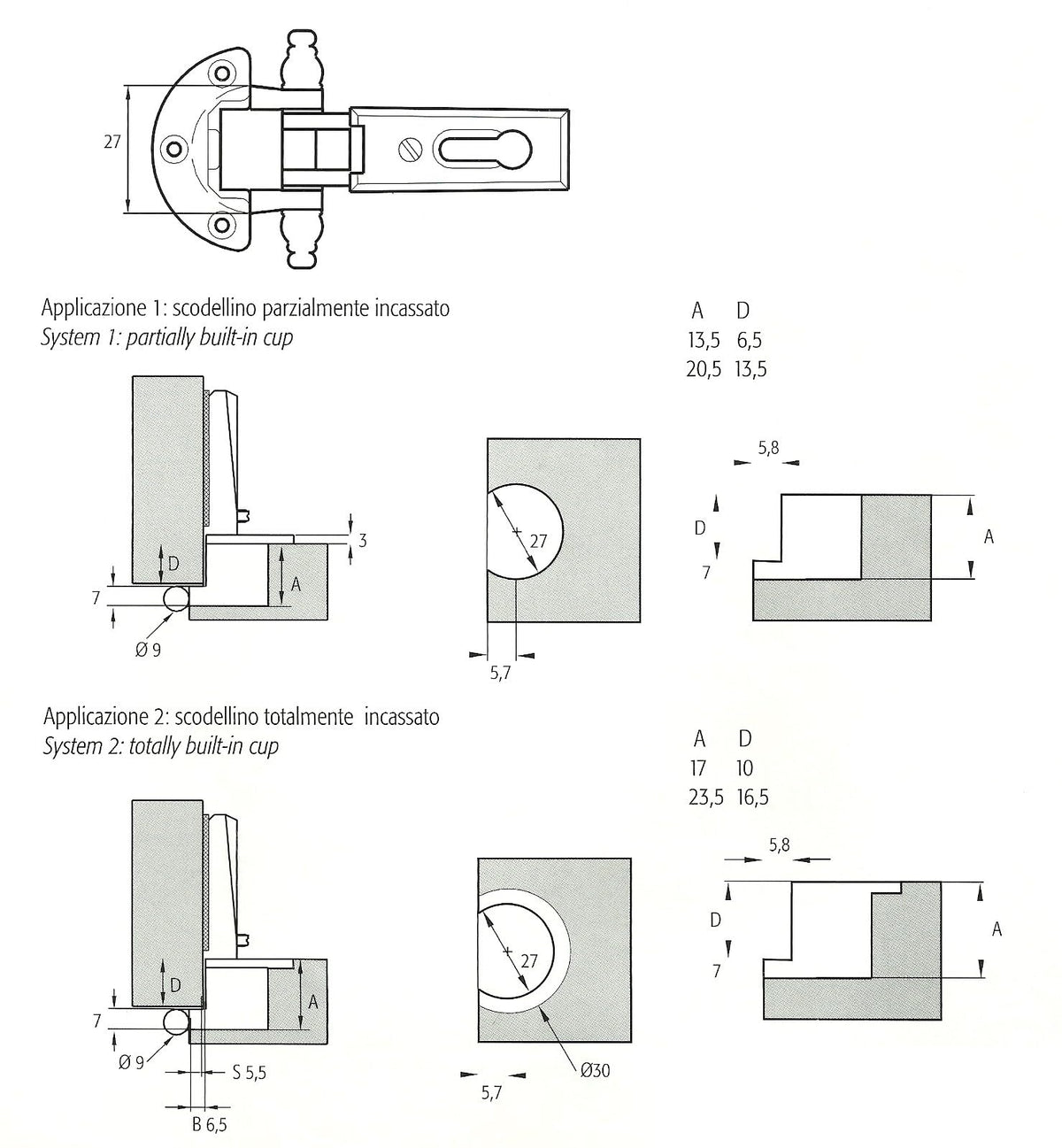 Cerniera per porte in battuta scodellino Ø 27 (bronzata)