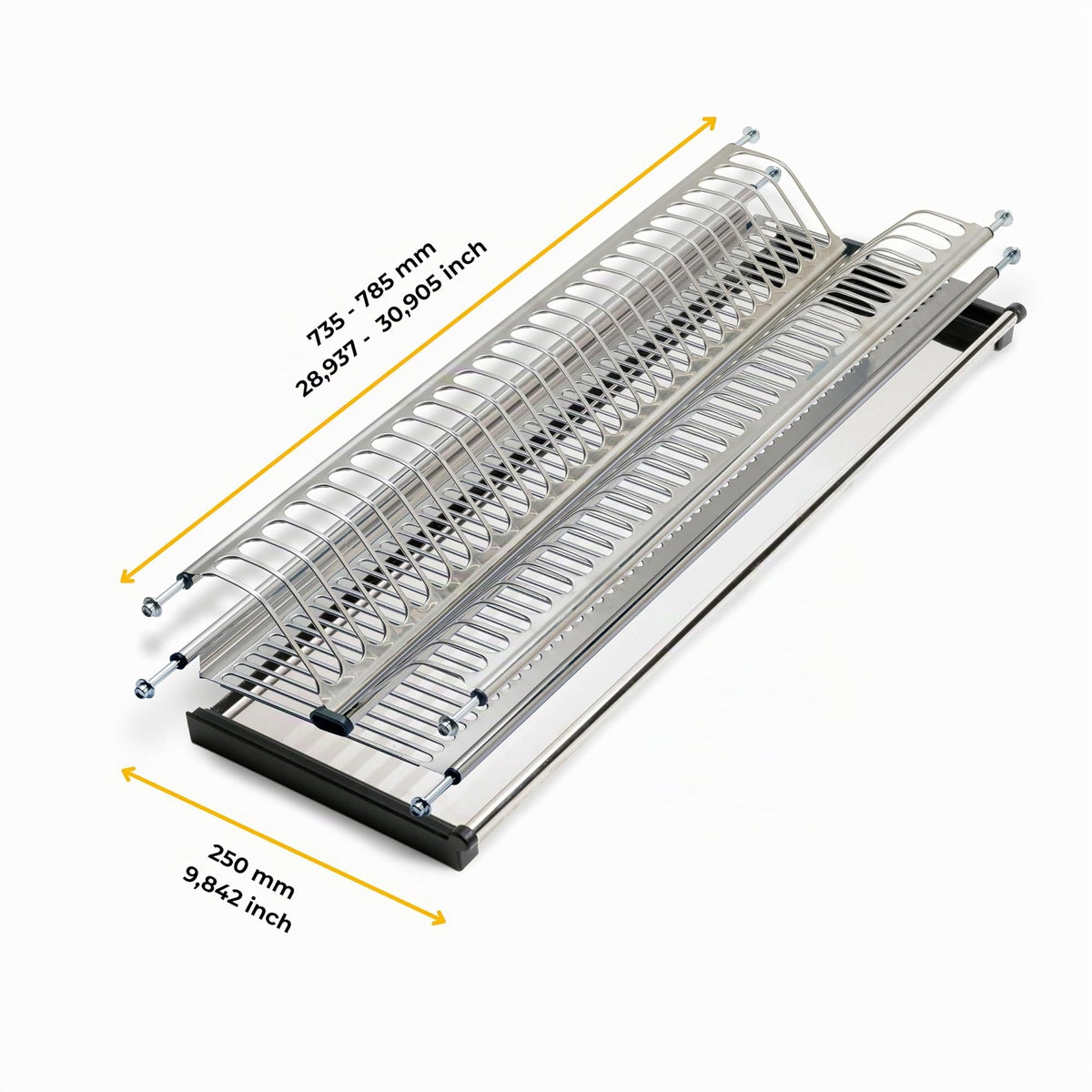 DACAN PROTECTION Scolapiatti Drynox pensile per piatti e bicchieri, per mobile di lunghezza 90cm (835mm e 885mm), lunghezza 80cm (735mm e 785mm), lunghezza 60cm (535mm e 585mm) finitura cromata, Acciaio