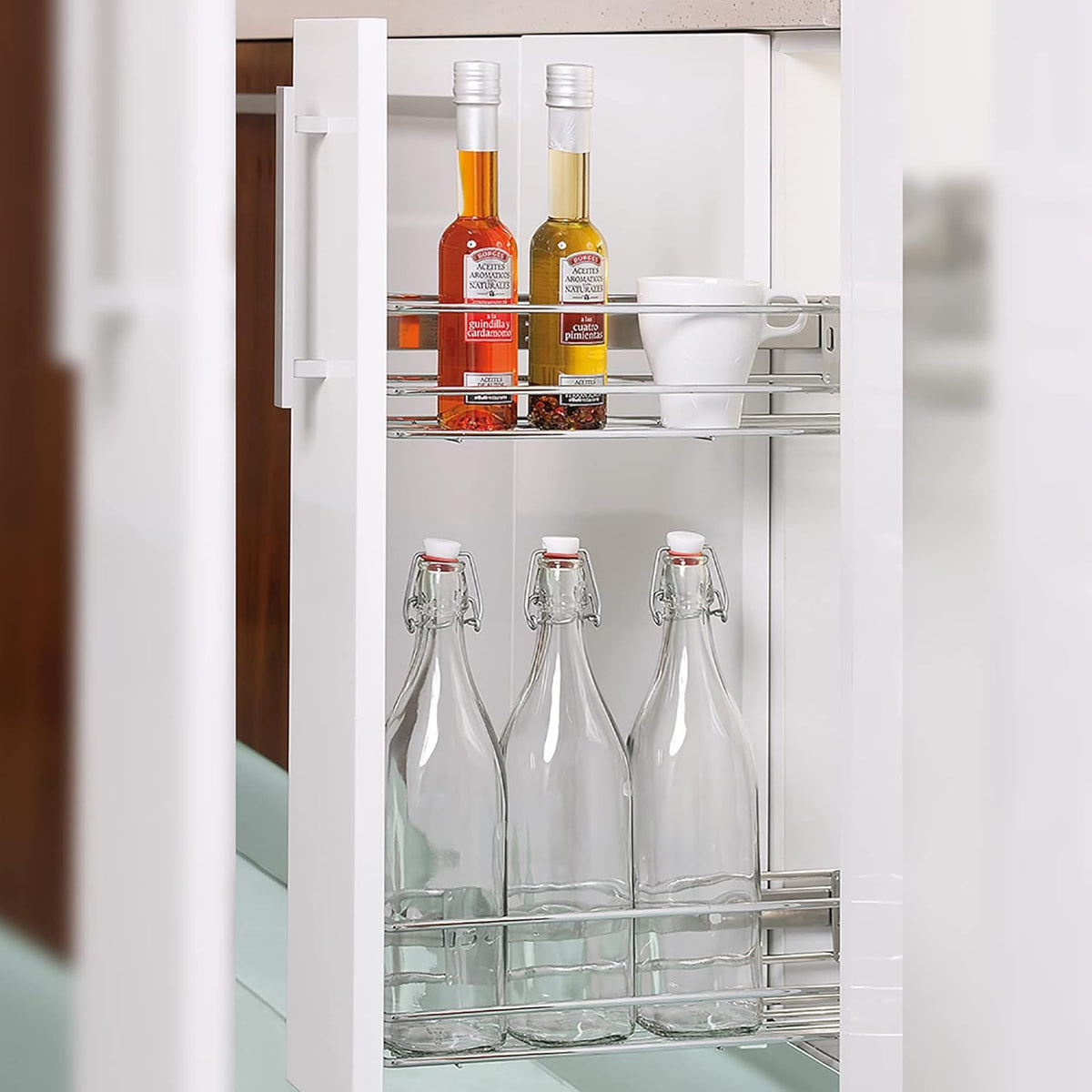 DACAN PROTECTION Carrello cestello portabottiglie Estraibile per Mobile di Cucina in Acciaio Cromato - Base mobile - Sistema Ammortizzato Soft - Close
