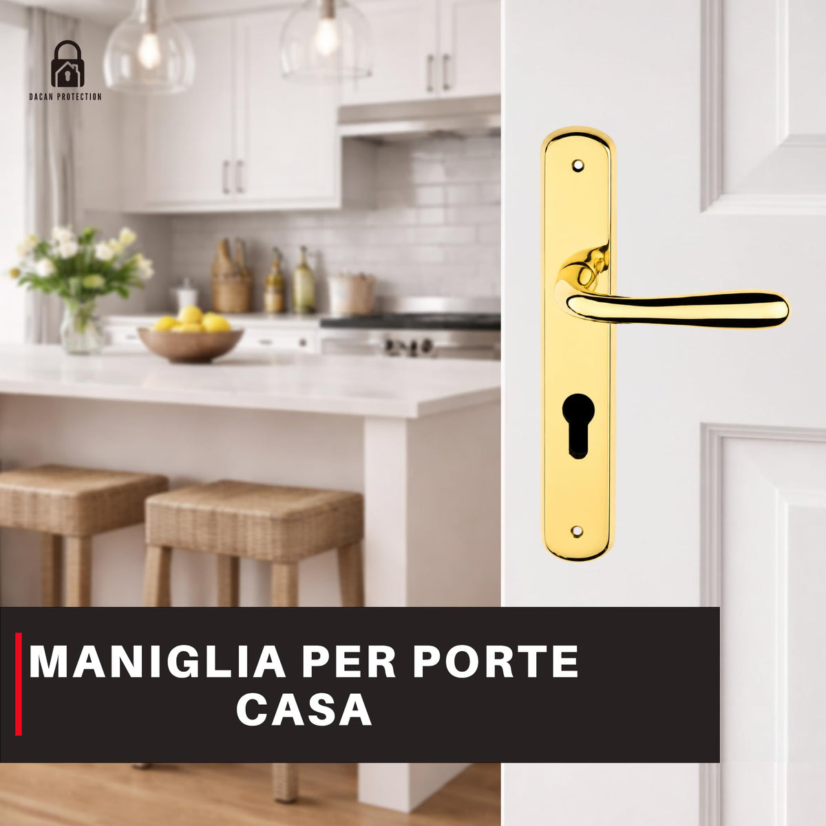 DACAN PROTECTION Maniglie Porte Interne con Placca in Alluminio e Foro Cilindro Europeo, Coppia Design Moderno per Porte in Legno