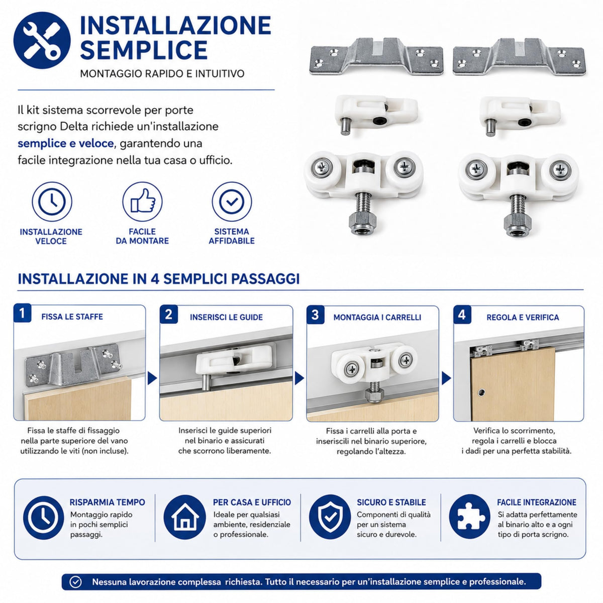 Kit Sistema Scorrevole Scrigno Delta per Porte Binario Alto