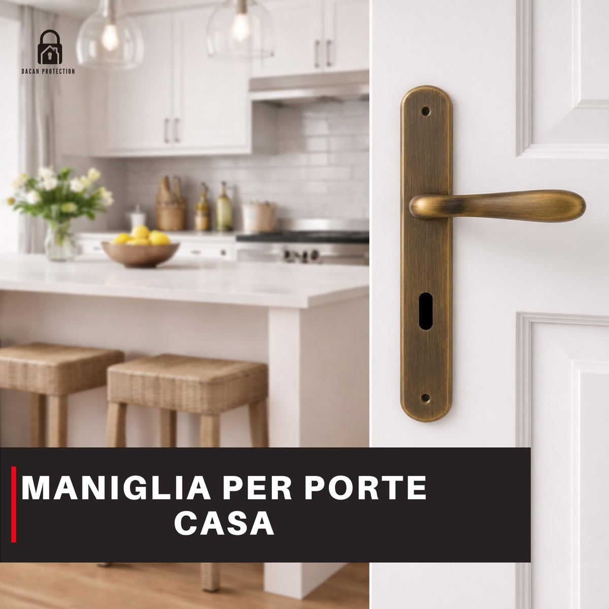 DACAN PROTECTION Maniglie Porte Interne con Placca in Zama 90 mm, Coppia Maniglia Porta Interna Design Moderno, Set Completo per Porte Legno, Installazione Facile