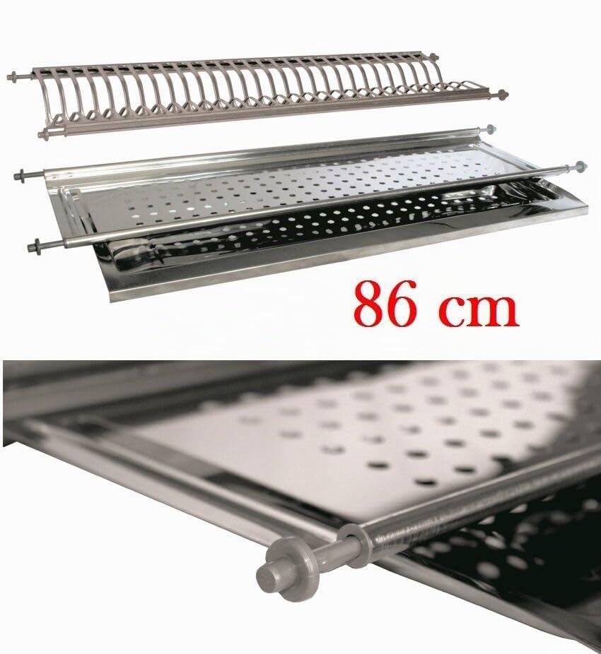VI.TEL. Kit Scolapiatti Acciaio Inox con Supporto Vasca da 56 76 86 cm per pensili da 60 80 90 cm griglia portapiatti