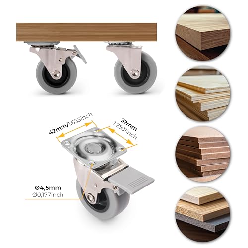 DACAN PROTECTION - Set di 4 rotelle diametro 50 mm: 2 ruote con freno e 2 ruote senza freno