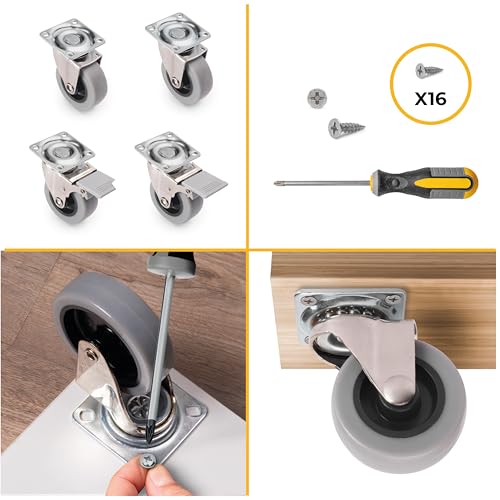 DACAN PROTECTION - Set di 4 rotelle diametro 50 mm: 2 ruote con freno e 2 ruote senza freno