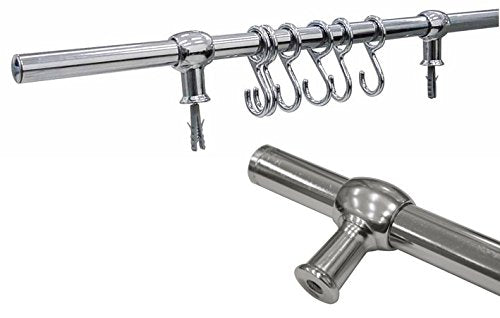 VI.TEL. Tubo porta utensili cromato da cucina sotto pensile, 90 cm, con ganci, barra portautensili, da appendere, appendino utensili cucina - Made in Italy