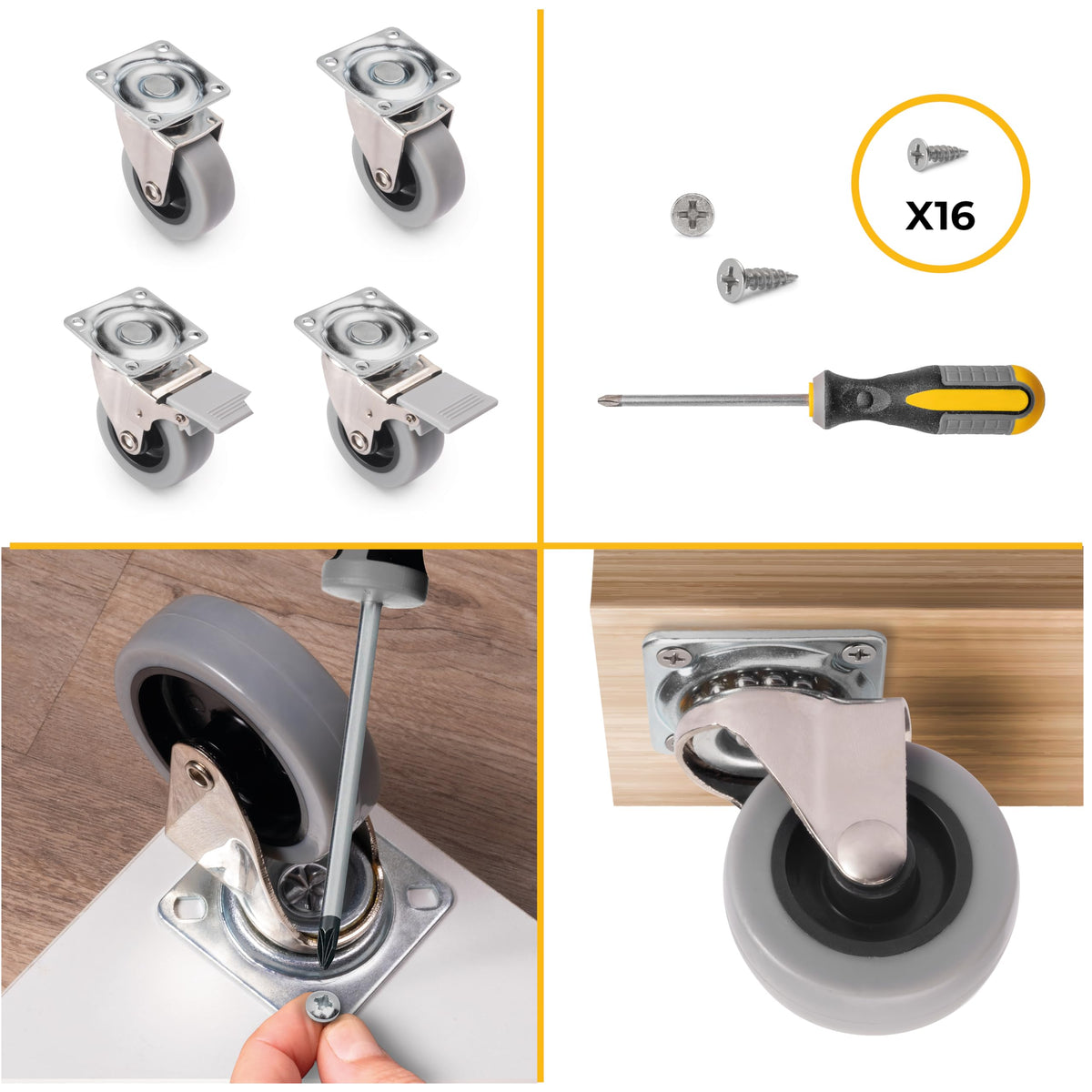 DACAN PROTECTION - Set di 4 rotelle diametro 50 mm: 2 ruote con freno e 2 ruote senza freno