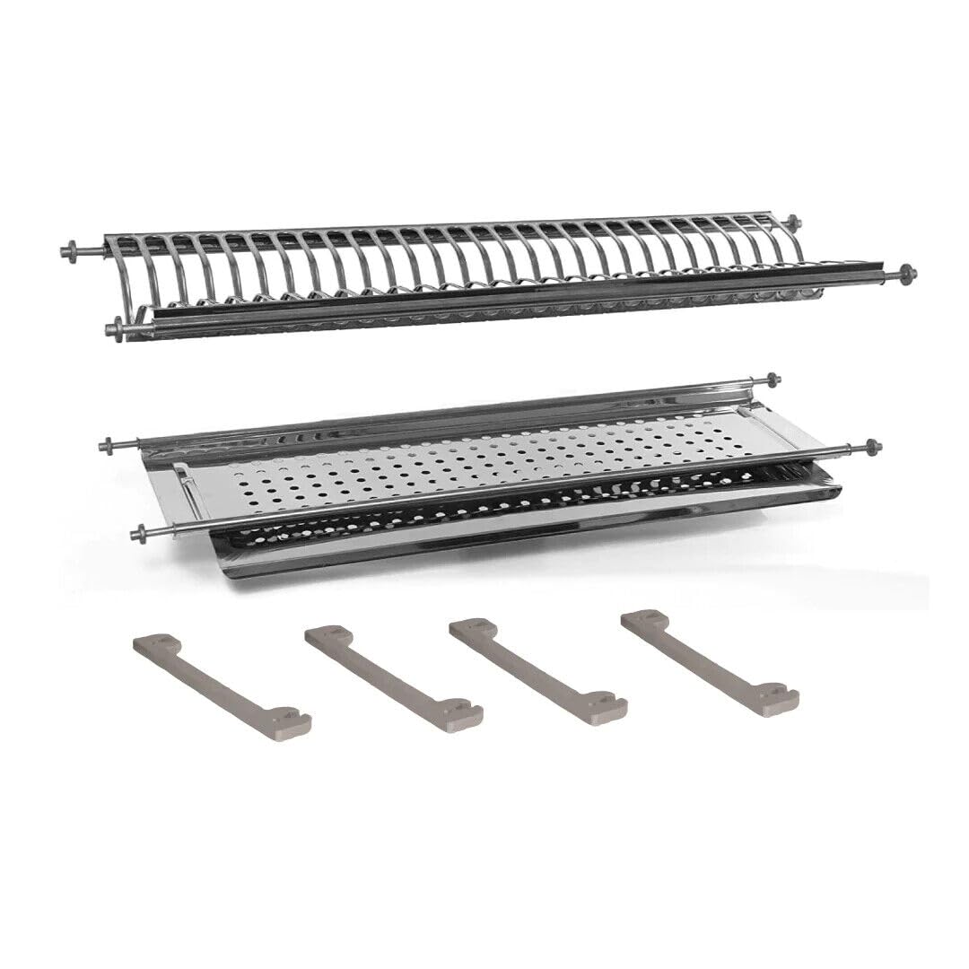 DACAN PROTECTION Scolapiatti a Molla in Acciaio Inox con Supporto Vasca e Telaio Griglia Portapiatti - Design Salvaspazio e Facile da Installare per la tua Cucina - 66 cm per pensile da 70 cm
