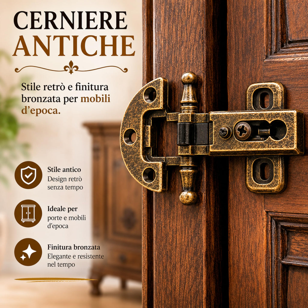 Cerniere per Mobili Antichi Cerniera per Ante in Battuta Arte Povera stile antico completa di basetta, scodellino 27