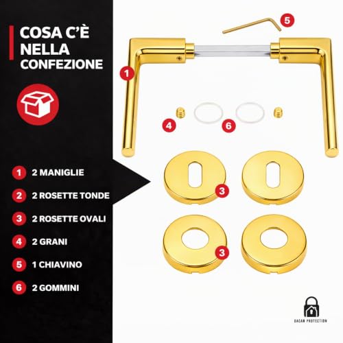 DACAN PROTECTION Maniglie Porte Interne in Alluminio con Rosetta 45 mm, Set Completo con Accessori per Porte Legno Bagno Camera Ufficio, Facile da Installare