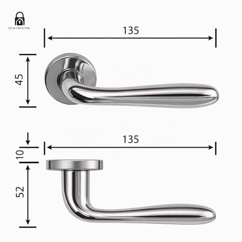 DACAN PROTECTION Maniglie Porte Interne in Alluminio con Rosetta 45 mm, Set Completo con Accessori per Porte Legno Bagno Camera Ufficio, Facile da Installare