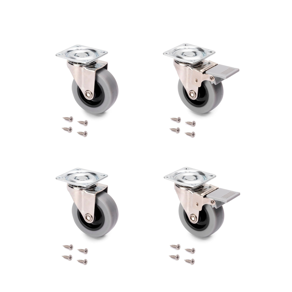 DACAN PROTECTION - Set di 4 rotelle diametro 50 mm: 2 ruote con freno e 2 ruote senza freno