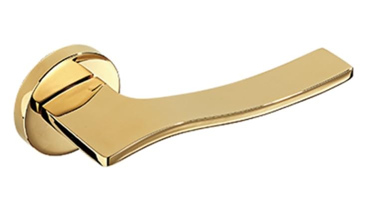 DACAN PROTECTION Maniglia porta interna Serie Ischia con rosetta 50 – maniglia moderna satinata design elegante per porte camera - color oro - 1 coppia