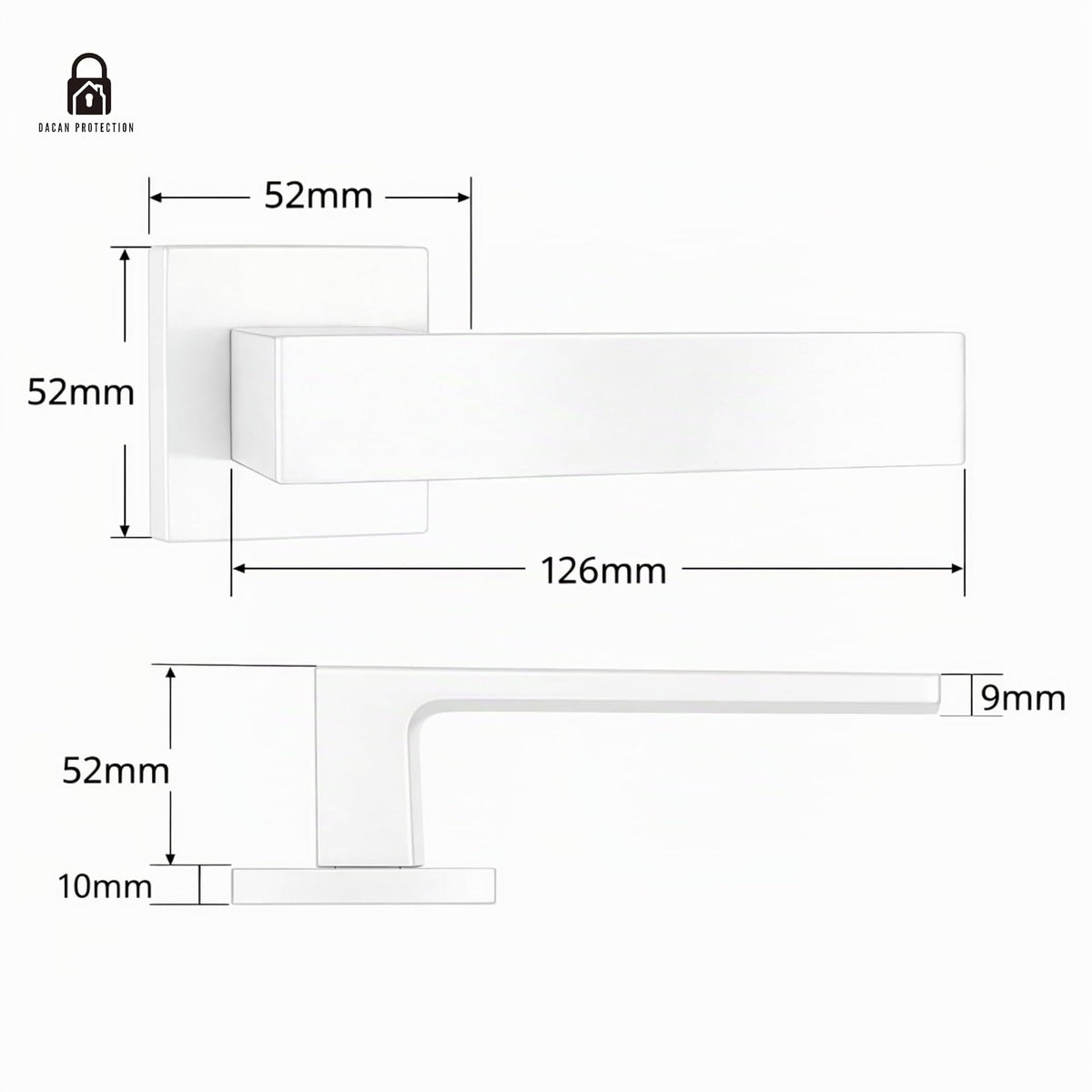 DACAN PROTECTION Maniglie Porte Interne con Rosetta 50 mm, Coppia Maniglia Porta Interna Design Moderno, Set Completo per Porte Legno, Installazione Facile