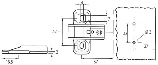 Basetta di Montaggio per Cerniera Mobili, Finitura Antichizzata, 37 x 32 mm