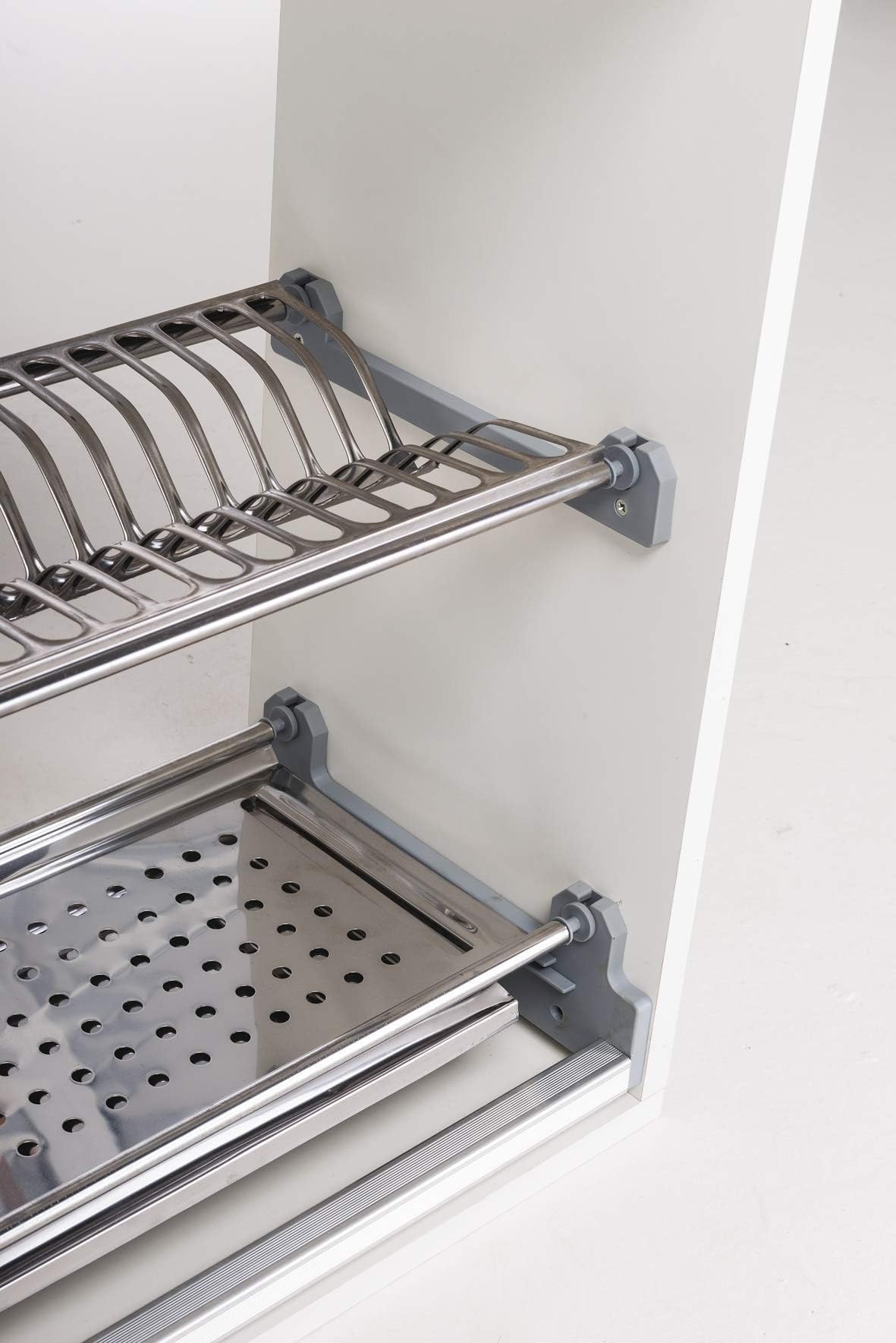 DACAN PROTECTION Scolapiatti a Molla in Acciaio Inox con Supporto Vasca e Telaio Griglia Portapiatti - Design Salvaspazio e Facile da Installare per la tua Cucina - 86 cm per pensile da 90 cm