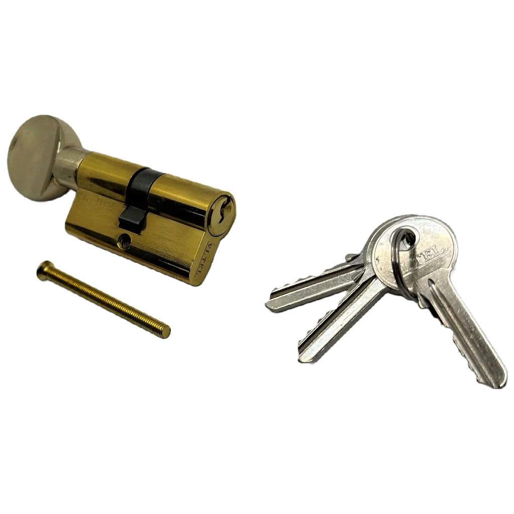 CILINDRO CON POMOLO CON 3 CHIAVI, Cilindro di sicurezza, Serratura per porte Antifurto con Chiave, Alta Sicurezza per Porte in Legno, PVC e Composito, Ottone, Cilindro a Pomolo