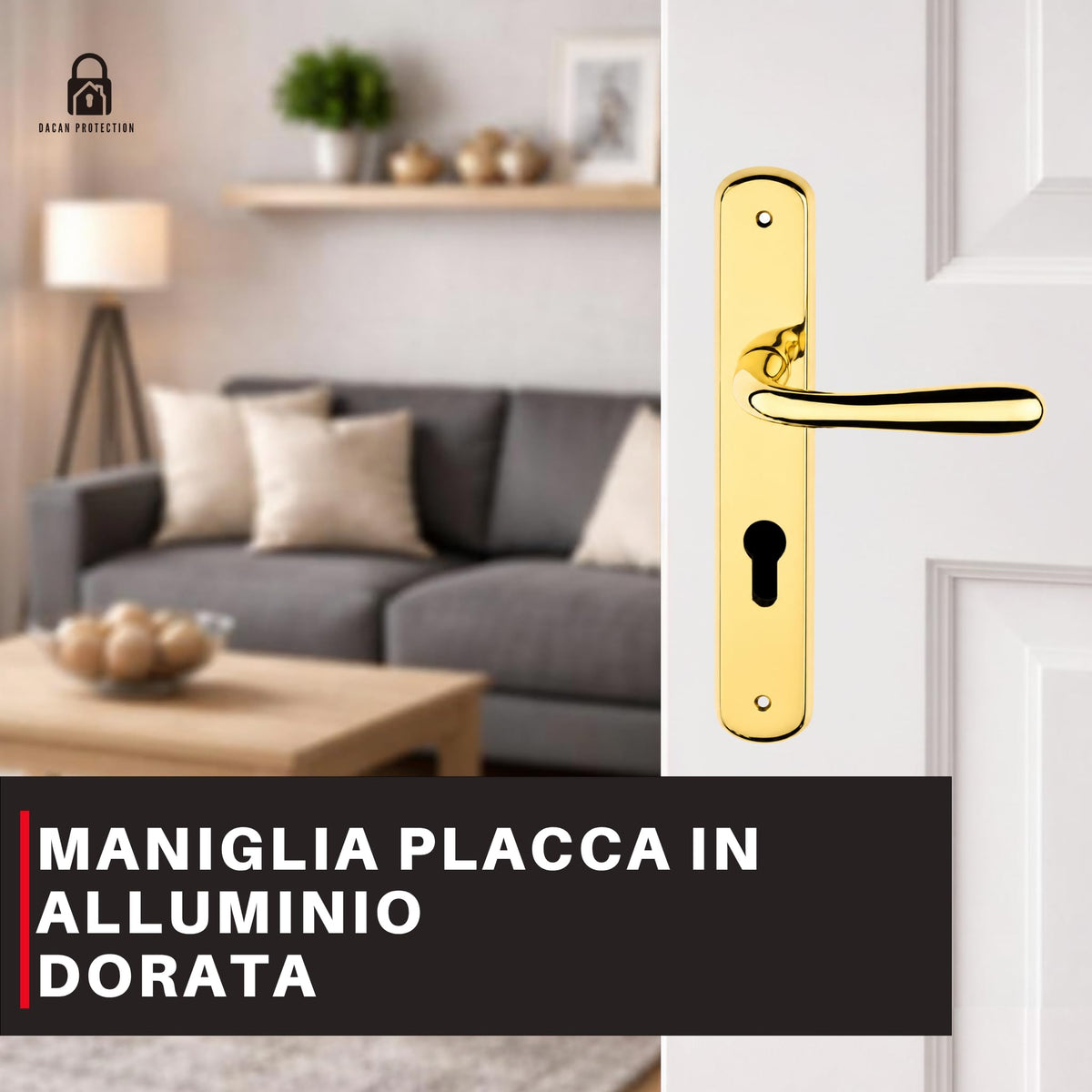 DACAN PROTECTION Maniglie Porte Interne con Placca in Alluminio e Foro Cilindro Europeo, Coppia Design Moderno per Porte in Legno