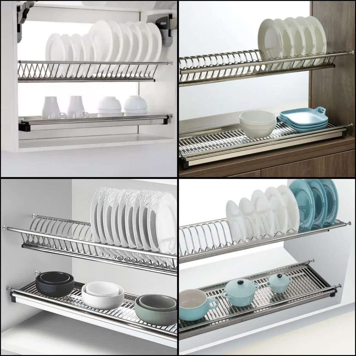 DACAN PROTECTION SCOLAPIATTI in acciaio inox 18/10 con vaschetta e portabicchieri 86 cm per pensile da 90 cm, griglia portapiatti, Elegante e Funzionale - Made in Italy