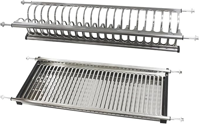 DACAN PROTECTION SCOLAPIATTI in acciaio inox 18/10 con vaschetta e portabicchieri 96 cm per pensile da 100 cm, griglia portapiatti, Elegante e Funzionale