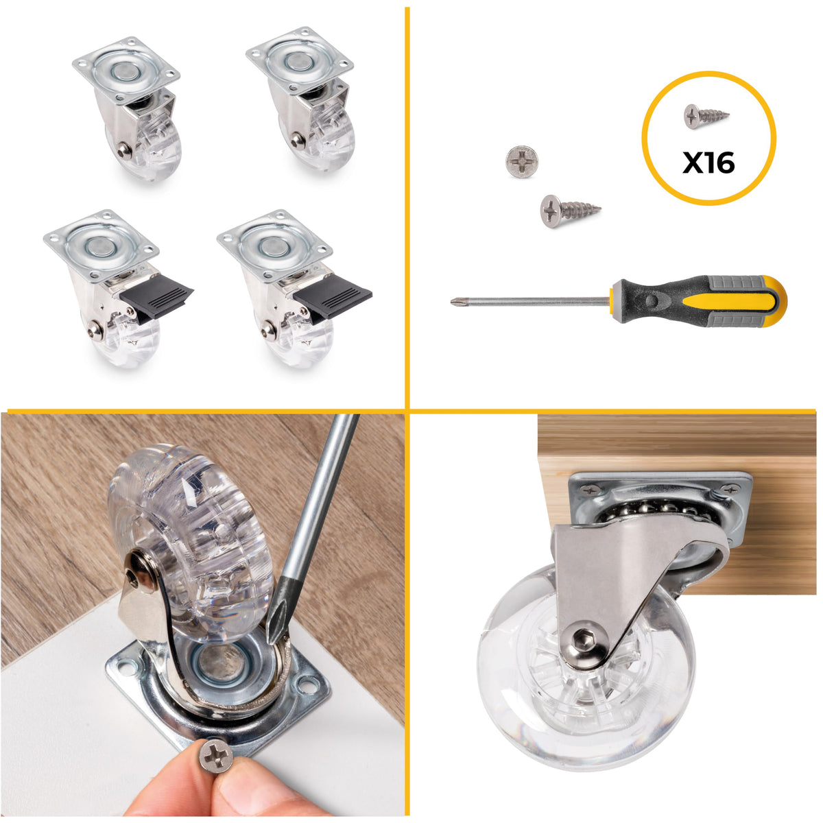 DACAN PROTECTION - Set di 4 rotelle diametro 50 mm: 2 ruote con freno e 2 ruote senza freno