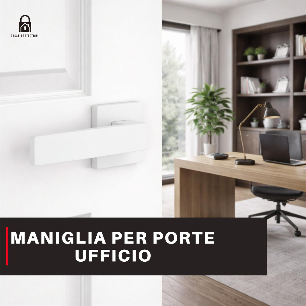 DACAN PROTECTION Maniglie Porte Interne con Rosetta 50 mm, Coppia Maniglia Porta Interna Design Moderno, Set Completo per Porte Legno, Installazione Facile