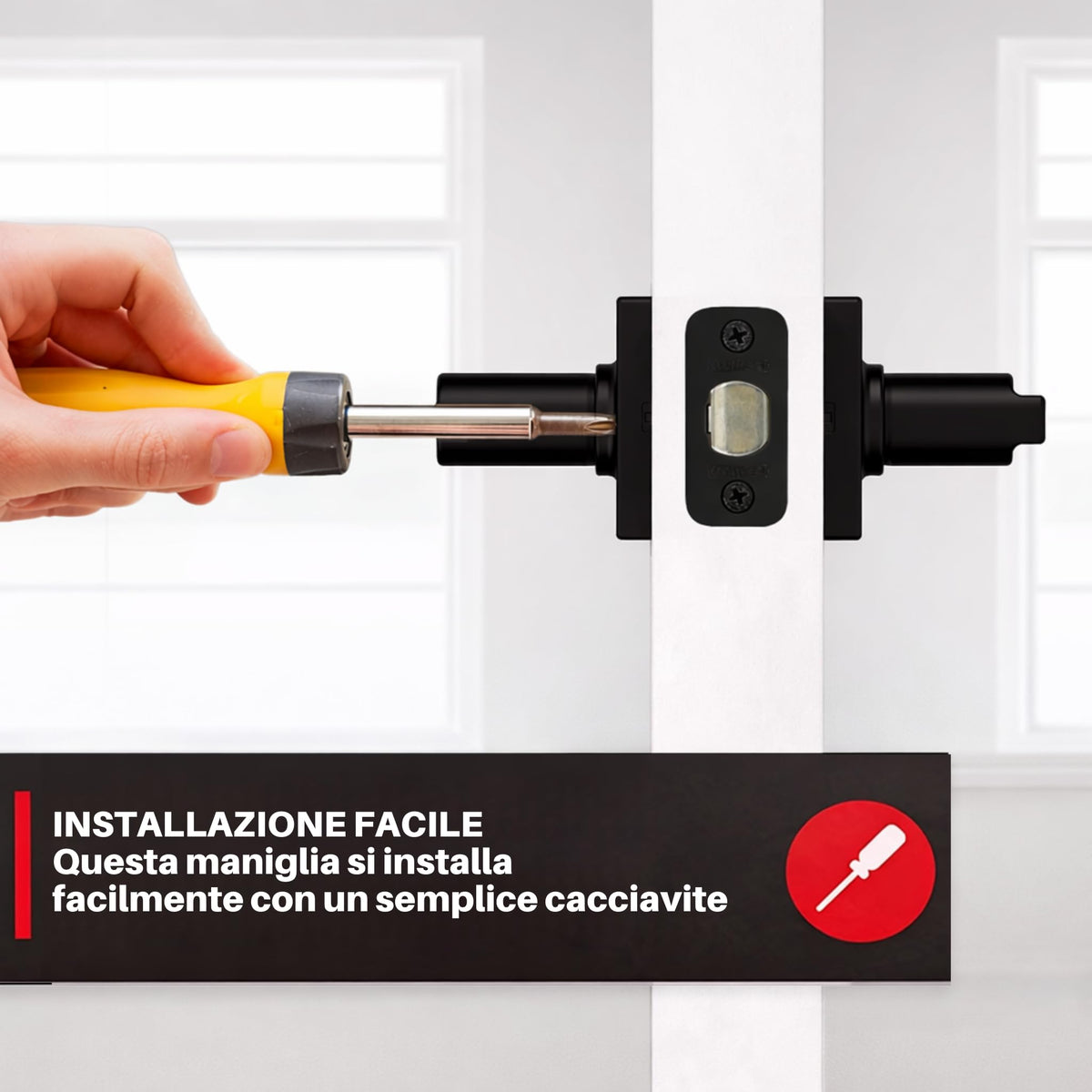 DACAN PROTECTION Maniglie Porte Interne con Rosetta 50 mm, Coppia Maniglia Porta Interna Design Moderno, Set Completo per Porte Legno, Installazione Facile