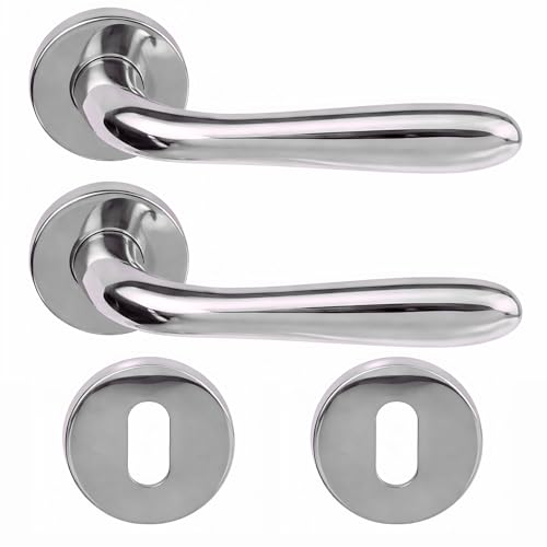 DACAN PROTECTION Maniglie Porte Interne in Alluminio con Rosetta 45 mm, Set Completo con Accessori per Porte Legno Bagno Camera Ufficio, Facile da Installare