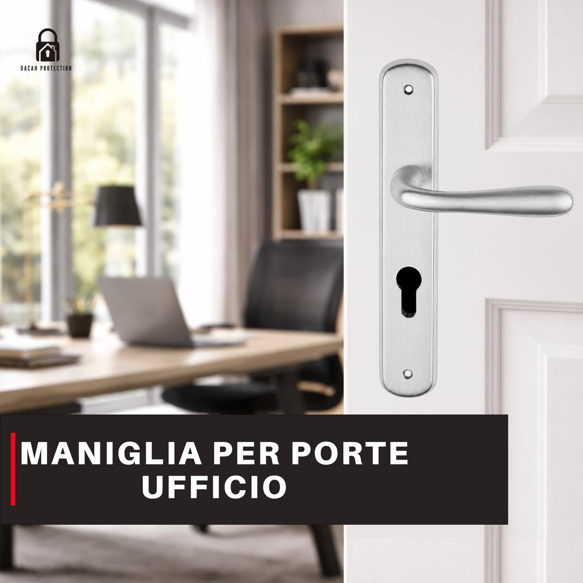 DACAN PROTECTION Maniglie Porte Interne con Placca in Alluminio e Foro Cilindro Europeo, Coppia Design Moderno per Porte in Legno