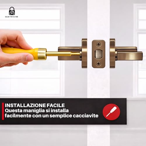 DACAN PROTECTION Maniglie Porte Interne in Alluminio con Rosetta 45 mm, Set Completo con Accessori per Porte Legno Bagno Camera Ufficio, Facile da Installare